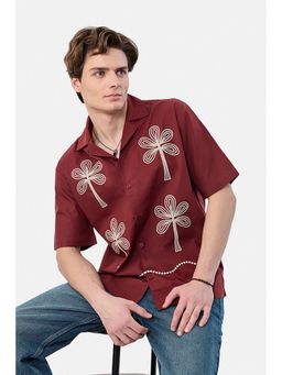 Snitch - Burgundy Embroidered Boxy Fit Shirt