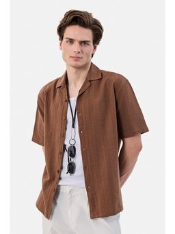 Snitch - Brown Textured Boxy Fit Shirt