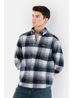 Snitch - Navy Blue Checks Regular Fit Shirt