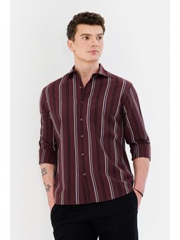 Snitch - Burgundy Stripes Slim Fit Shirt
