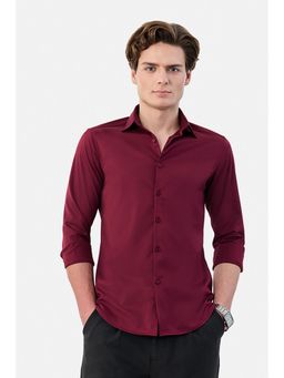 Snitch - Maroon Solid Slim Fit Shirt