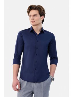 Snitch - Navy Blue Solid Slim Fit Shirt