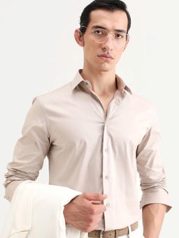 Rare Rabbit - Beige Solid Regular Fit Shirt