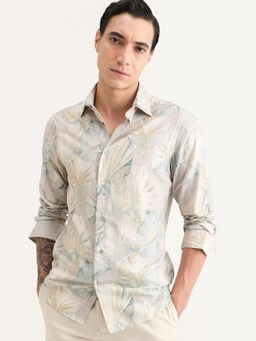 Rare Rabbit - Beige Floral Regular Fit Shirt