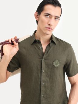 Rare Rabbit - Olive Solid Regular Fit Shirt