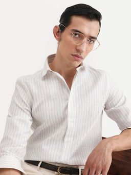 Rare Rabbit - Off White Stripes Regular Fit Shirt