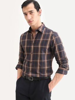 Rare Rabbit - Navy Blue Checks Regular Fit Shirt