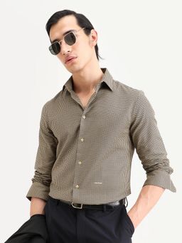 Rare Rabbit - Beige Checks Regular Fit Shirt