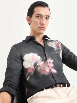 Rare Rabbit - Black Floral Regular Fit Shirt