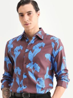 Rare Rabbit - Brown Floral Regular Fit Shirt