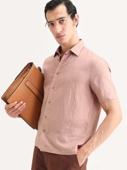 Rare Rabbit - Peach Solid Regular Fit Shirt