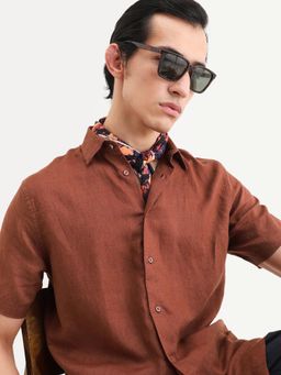 Rare Rabbit - Rust Solid Regular Fit Shirt