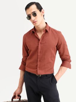 Rare Rabbit - Rust Solid Regular Fit Shirt