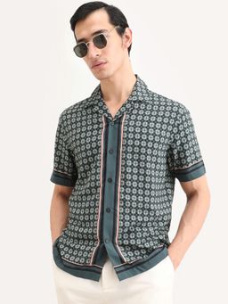 Rare Rabbit - Green Printed Regular Fit Shirt