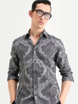 Rare Rabbit - Grey Paisley Regular Fit Shirt