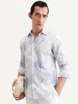 Rare Rabbit - Blue Abstract Regular Fit Shirt