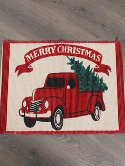Sashaa World - Red Truck with Christmas Tree Rug