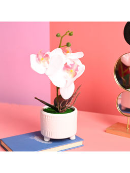Voncasa - Polyster White Color Flower with Pot