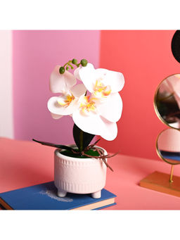 Voncasa - Polyster White Color Flower with Pot