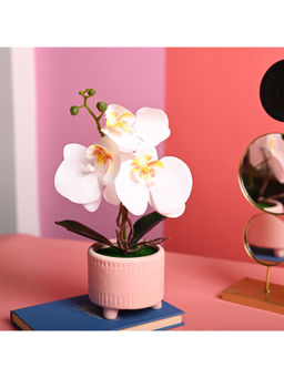 Voncasa - Polyster Pink Color Flower with Pot