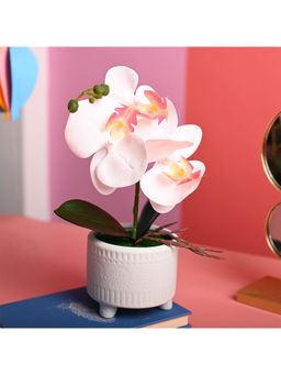 Voncasa - Polyster White Color Flower with Pot