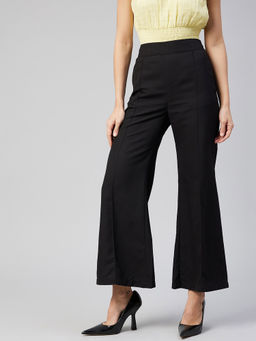 Marie Claire - Women Casual Black Colour Solid High Waist Regular Trousers