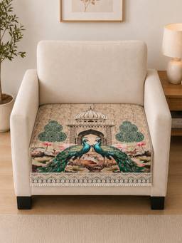 The Home Story - Suede Velvet Sofa Mat - Royal Peacock - Ivory Beige