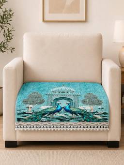 The Home Story - Suede Velvet Sofa Mat - Royal Peacock - Aqua Mist