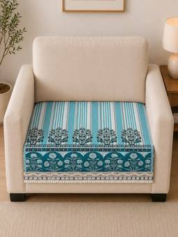 The Home Story - Suede Velvet Sofa Mat - Heritage Stripe - Ocean Blue