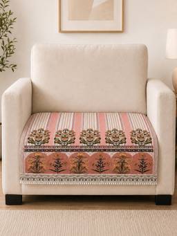 The Home Story - Suede Velvet Sofa Mat - Heritage Stripe - Coral Pink