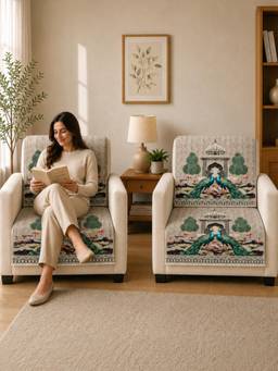 The Home Story - Suede Velvet Sofa Mat Back & Seat - Royal Peacock - Ivory Beige