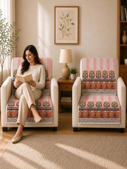The Home Story - Suede Velvet Sofa Mat Back & Seat - Heritage Stripe - Coral Pink