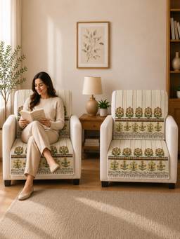 The Home Story - Suede Velvet Sofa Mat Back & Seat - Heritage Stripe - Ivory Cream