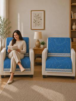 The Home Story - Suede Velvet Sofa Mat Back & Seat - Marble Luxe - Sapphire Blue