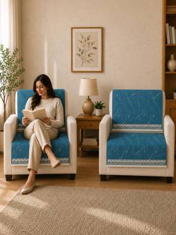 The Home Story - Suede Velvet Sofa Mat Back & Seat - Marble Luxe - Aqua Blue