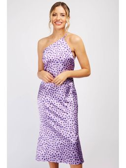 Trendyol - Lilac Satin Polka Dot One Shoulder Midi Dress (UK 10)