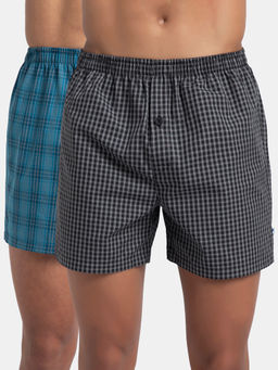 Jockey - 8222 Men Cotton Woven Checkered Inner Boxers - Mauve Wine and Black (Pack of 2)