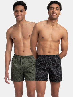 Jockey - 8222 Men Cotton Woven Printed Inner Boxers - Black and Thyme (Pack of 2)