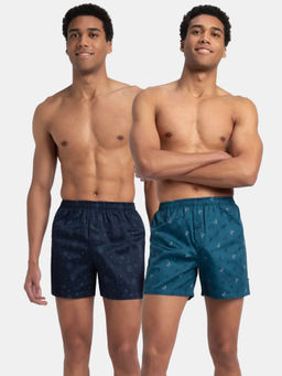 Jockey - 8222 Men Cotton Woven Printed Inner Boxers - Navy and Seaport Teal (Pack of 2)