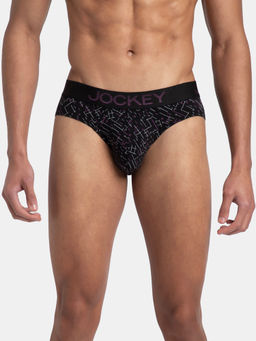 Jockey - FP22 Men Super Combed Cotton Elastane Printed Brief - Black and Abstract Plum