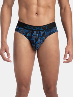 Jockey - FP22 Men Super Combed Cotton Elastane Printed Brief - Black and Blue