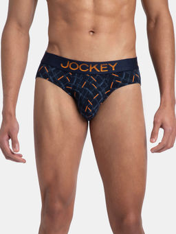 Jockey - FP22 Men Super Combed Cotton Elastane Printed Brief - Navy and Orange