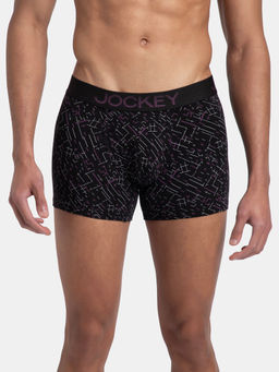 Jockey - FP23 Men Super Combed Cotton Elastane Printed Trunk - Black and Abstract Plum