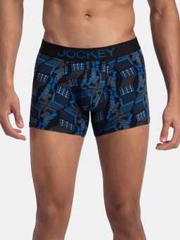 Jockey - FP23 Men Super Combed Cotton Elastane Printed Trunk - Black and Blue