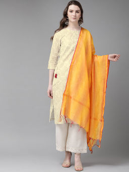 Juniper - Mustard Chanderi Cotton Stripes Dupatta