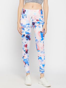 Clovia - Snug Fit High-Rise Abstract Print Active Tights in Multicolour