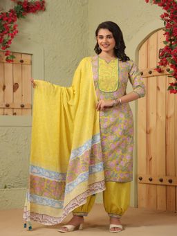 TUSHTI - Gul Basant Yellow Floral Printed Kurta with Salwar and Dupatta