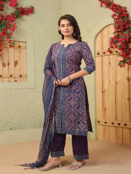 TUSHTI - Neelkamal Navy Blue Block Printed Kurta with Pant and Dupatta