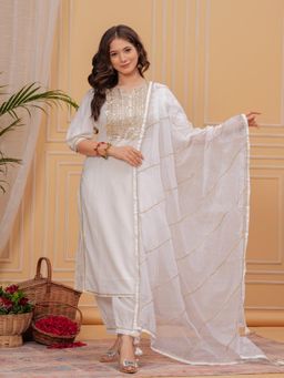 TUSHTI - Elegant White Embroidered Kurta with Salwar and Dupatta