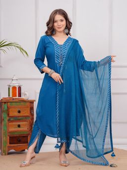 TUSHTI - Graceful Blue Solid Gota Work Kurta with Salwar and Dupatta